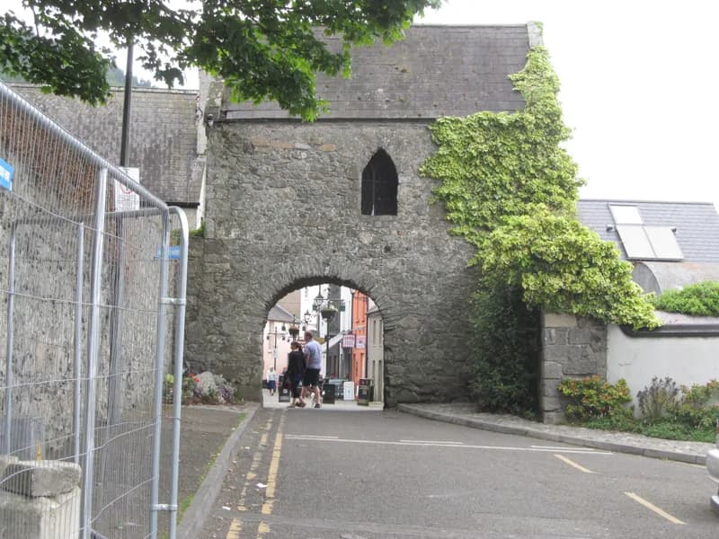 The Tholsel, Carlingford's surviving medieval town gate, spanning the street