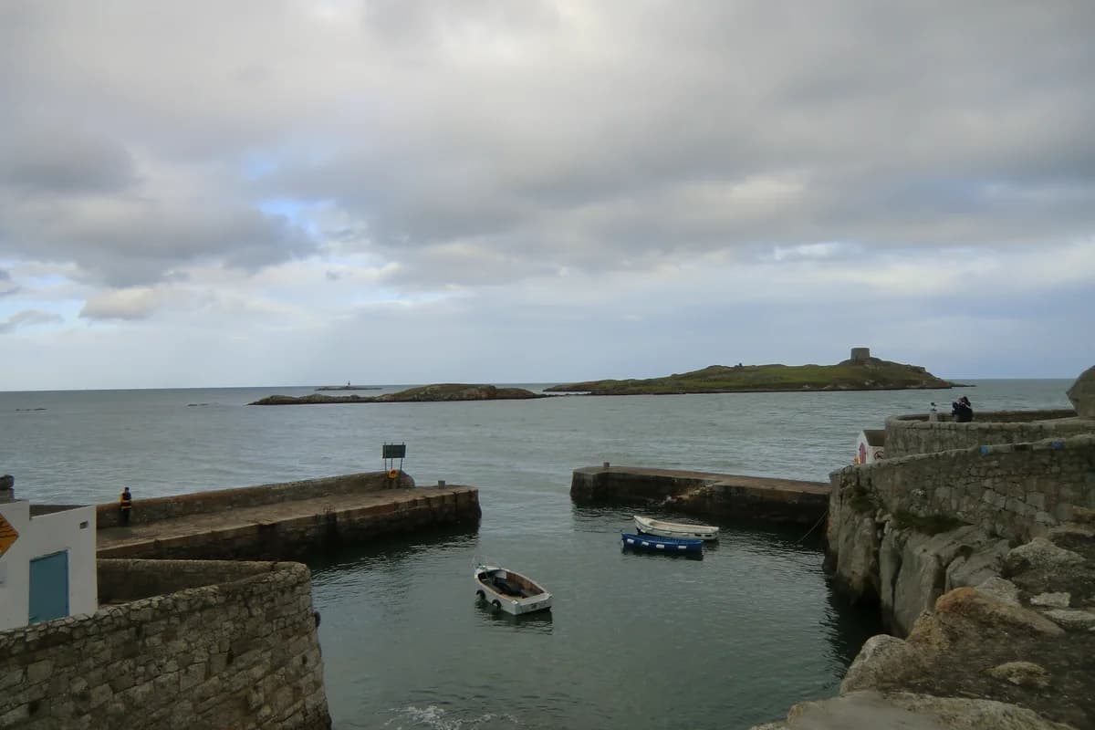 Coliemore Harbour, the medieval port of Dalkey, looking out to Dalkey Island