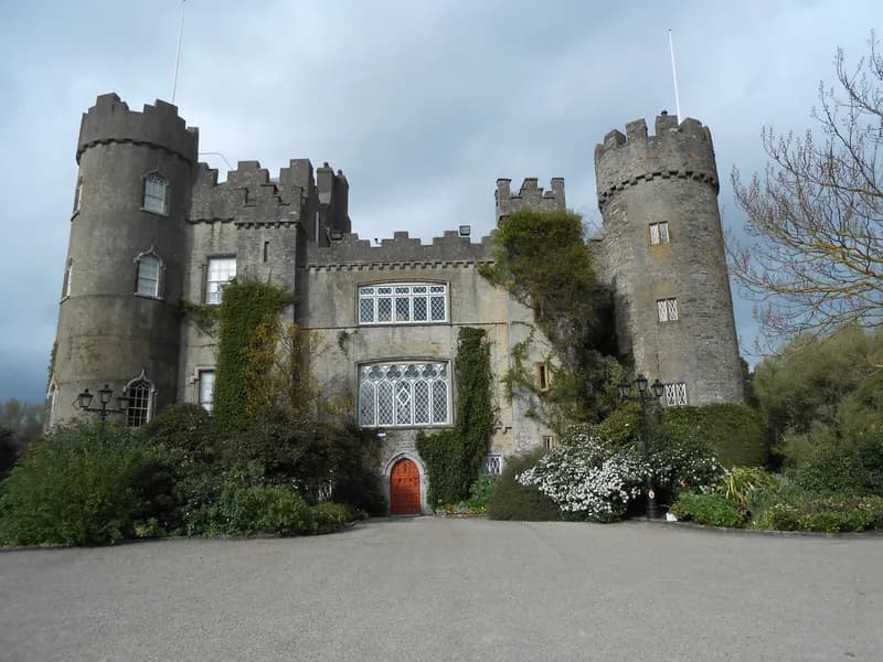 Malahide Castle with its formal gardens and medieval towers