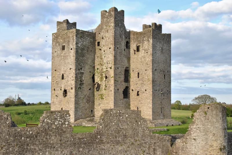 The cruciform keep of Trim Castle seen over the curtain wall